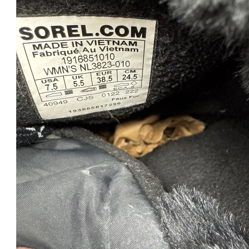 🔥Sorel Whitney🖤Tall Lace Black insulated Waterproof Winter Snow Boots‎ Fur 7.5